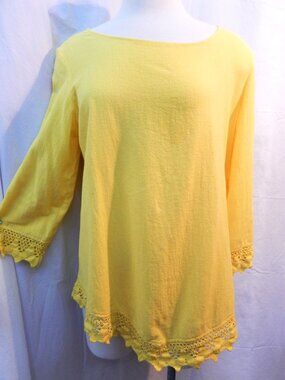 Soft Surroundings Yellow Cotton Top - Medium - Eyelet Trim